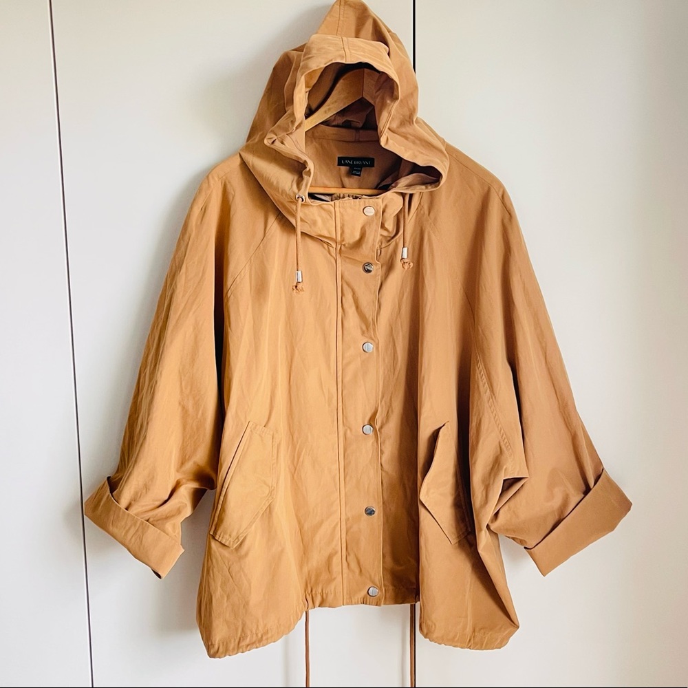 Lane Bryant Tan Hooded Utility Jacket Relaxed Fit